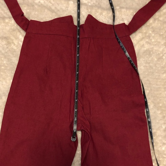 Burgundy Wine High Waist Paperbag Bow Tie Pants - Picture 8 of 11
